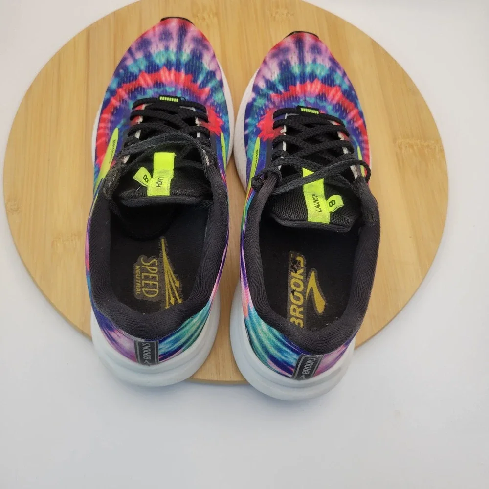 Brooks Launch 8 Tie Dye Running Shoes Womens 7 Black Multi Color 1203451B051
